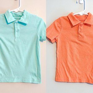 Lot pair of Orange and Teal Aqua Short Sleeve Boys Polo